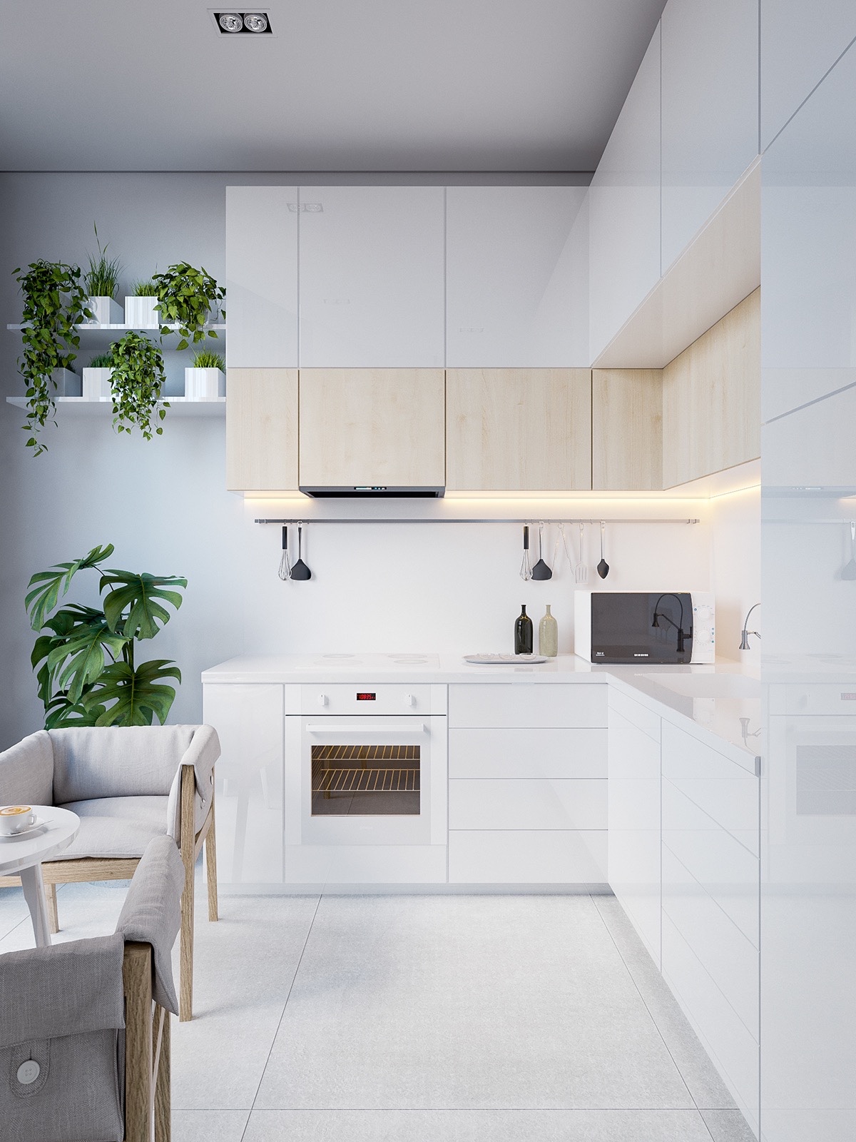 20 mẫu bếp chữ L màu trắng xám hiện đại tối giản | Flexhouse VN