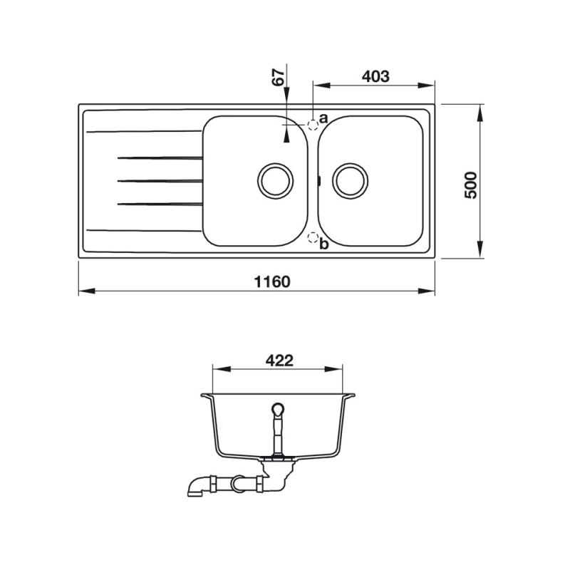 Chậu rửa chén màu xám HS18-GED2R80 Hafele 570.35.560