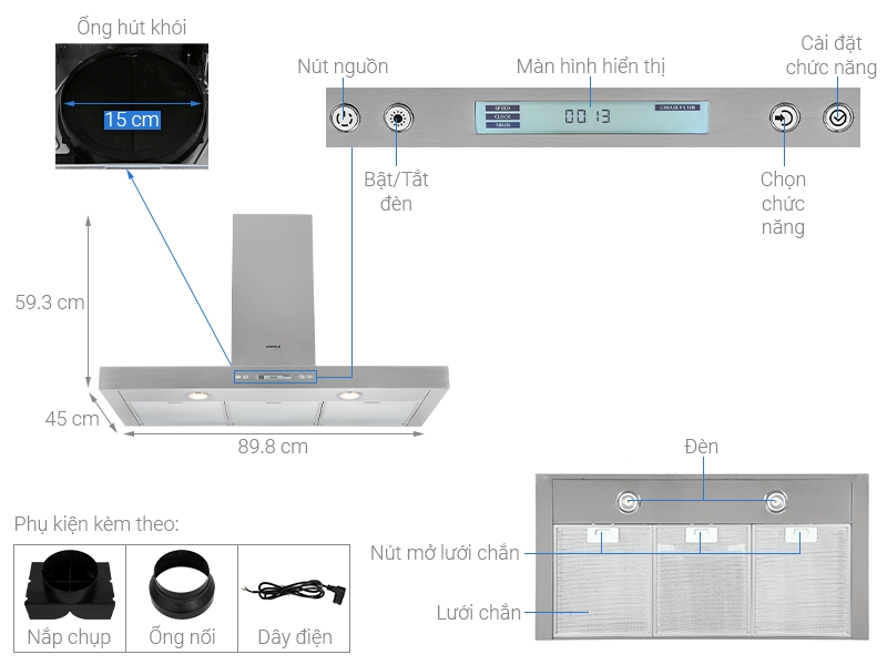 Máy hút mùi gắn tường HH-WI90B Hafele 539.81.175
