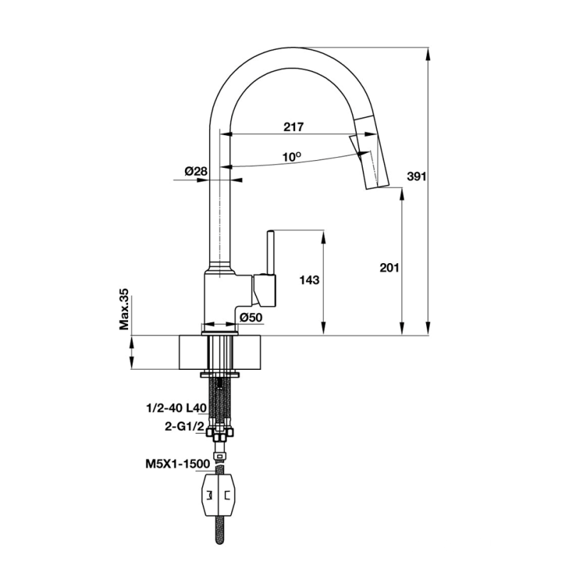 Vòi bếp HT19-CH1P201 Hafele 570.50.280