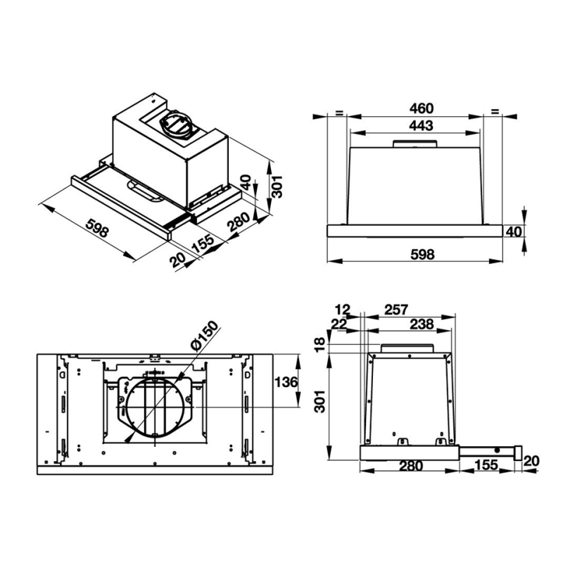 Máy hút mùi âm tủ Hafele HH-TG60E 539.81.073