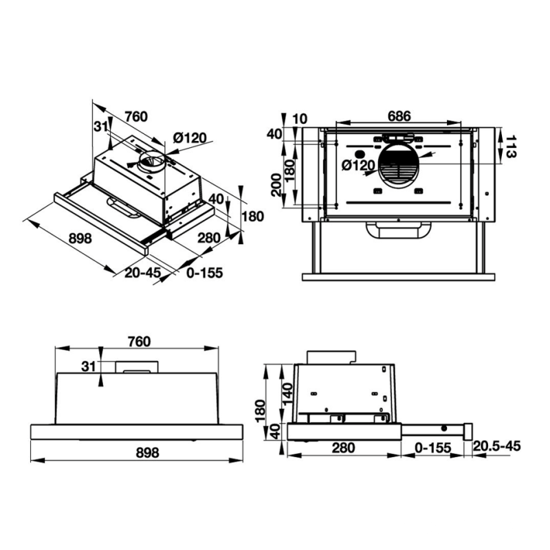 Máy hút mùi âm tủ Hafele HH-TI90D 539.81.085