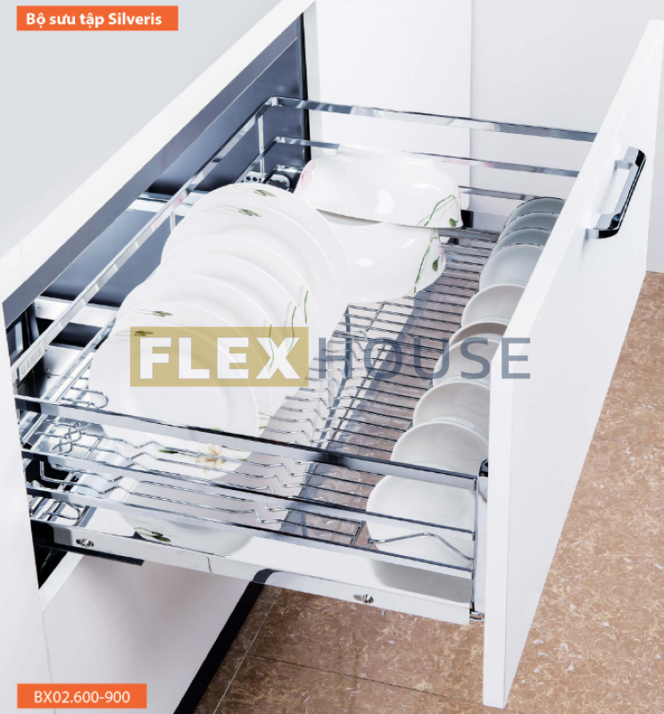 Giá xoong nồi bát đĩa Inox nan cánh kéo BX02.600-900 2