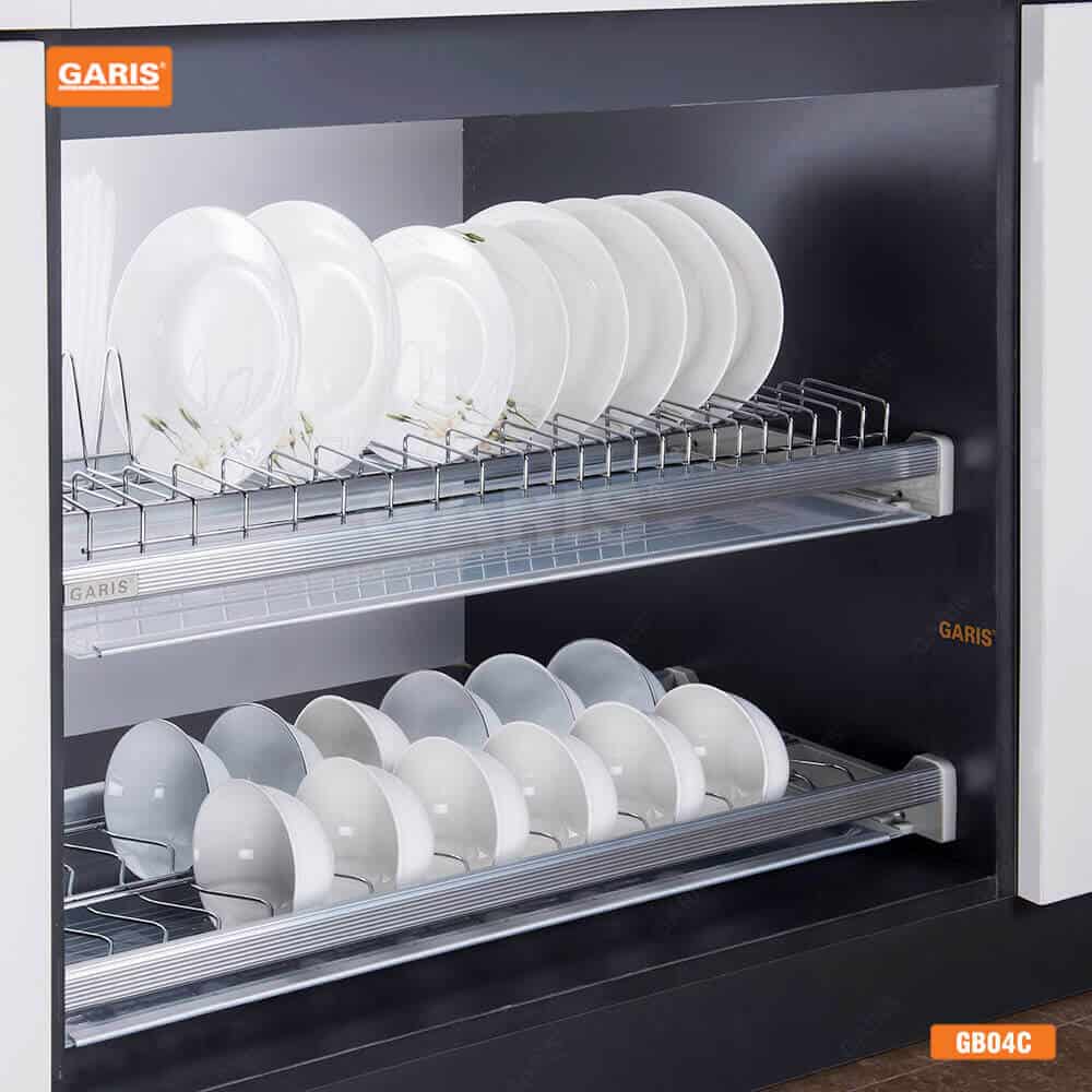 Giá bát đĩa inox nan 2 tầng cố định cho tủ bếp trên Garis BH04.600-900 1