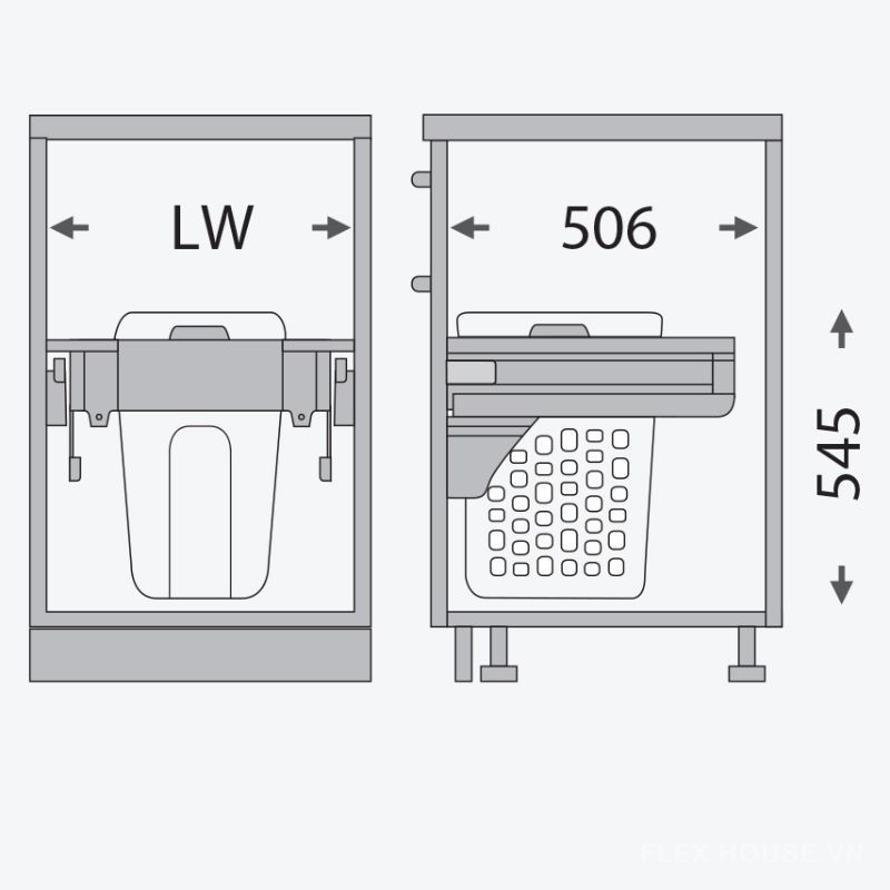 Giỏ để đồ giặt đơn 48 lít ray hộp giảm chấn GW28 (1)