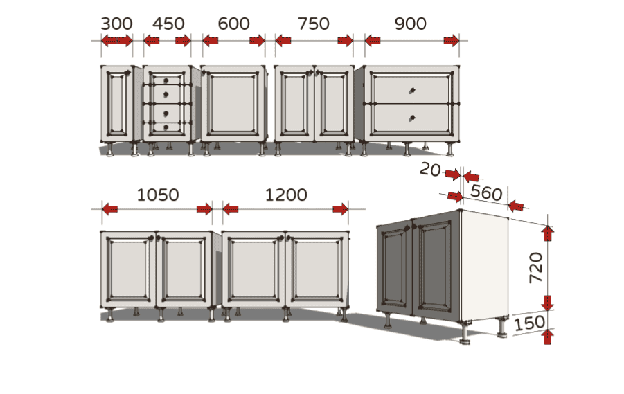 Kích thước tủ bếp và các phụ kiện bếp liên quan 1