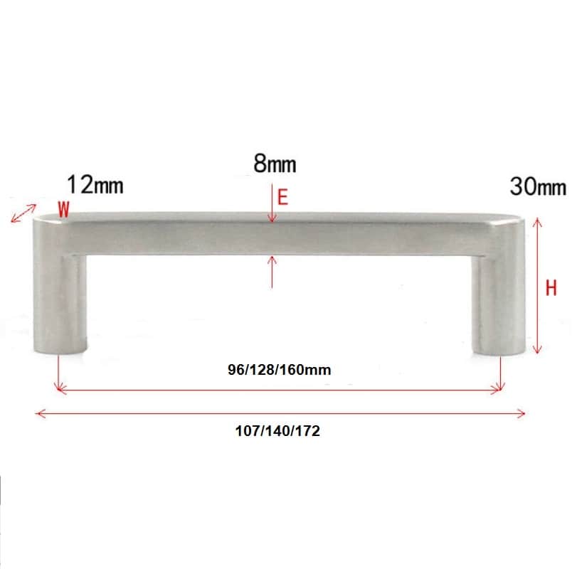 Kích thước tay nắm tủ inox 304 đặc ruột TB