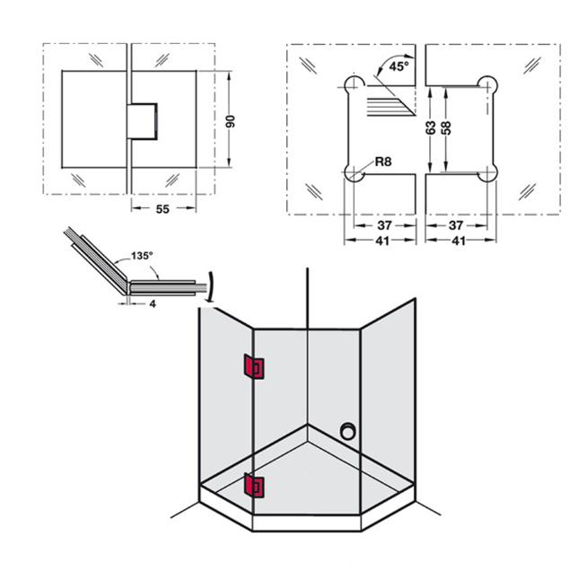 Bản lề cửa phòng tắm 135 độ kính-kính HAFELE 499.05.806 2 Bản lề cửa phòng tắm 135 độ kính-kính HAFELE 499.05.806 3