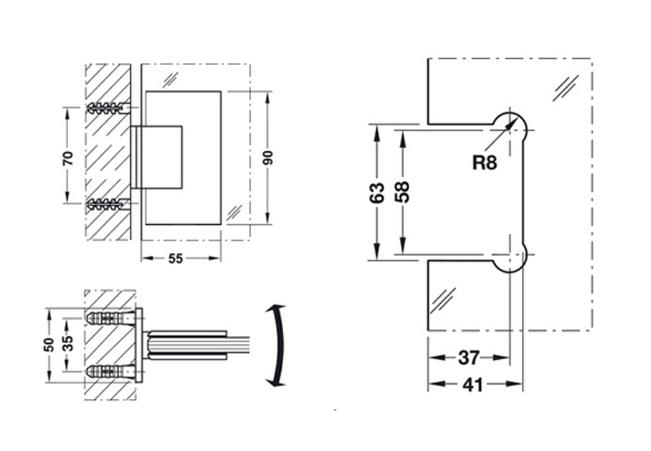 Bản lề cửa phòng tắm 90 độ tường-kính HAFELE 499.05.804 3