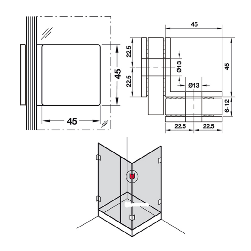 Kẹp kính 90 độ kính-kính Hafele 499.05.818