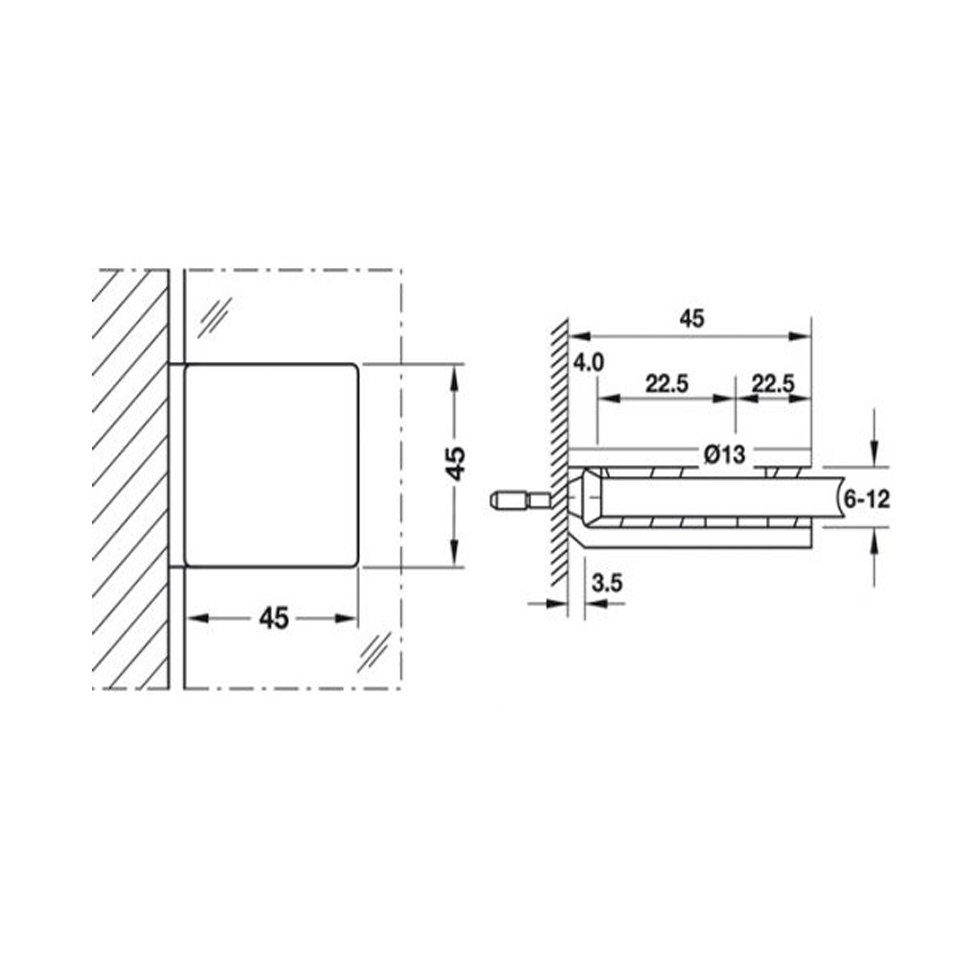 Kẹp kính 90 độ kính-tường không có bas Hafele 499.05.816