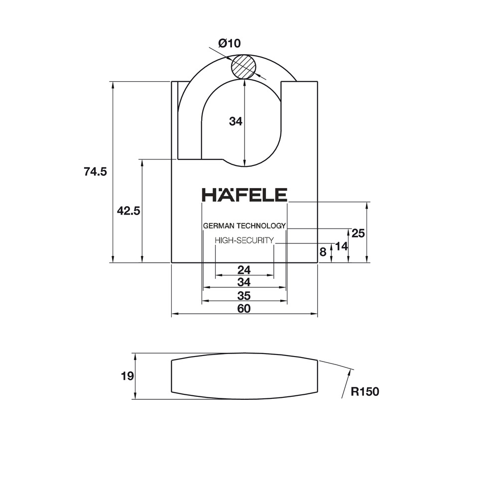 Khóa treo chống cắt super 60mm Hafele 482.01.949