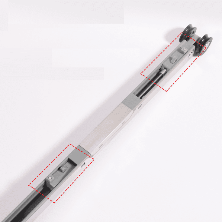 Bộ bánh xe cửa lùa Inox 304 giảm chấn P111V 1 Ray trượt giảm chấn hai đầu giúp tránh va đập và tiếng ồn khi vận hành