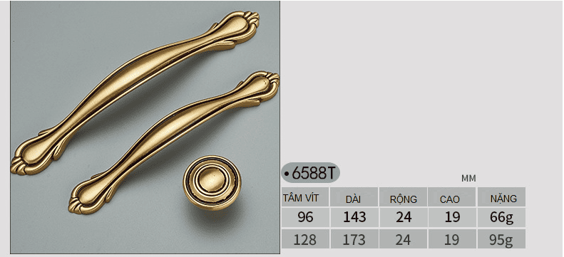 Tay nắm tủ cổ điển bằng đồng brass copper cao cấp OK6588T 9