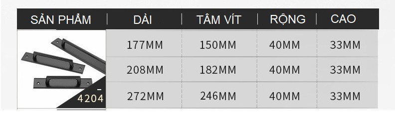Kích thước tay cửa lùa 4204