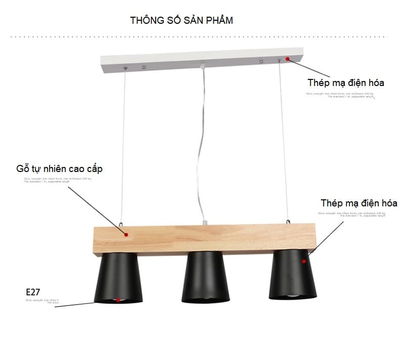 Đèn thả bàn ăn bàn làm việc thân gỗ tự nhiên HZ8002 6