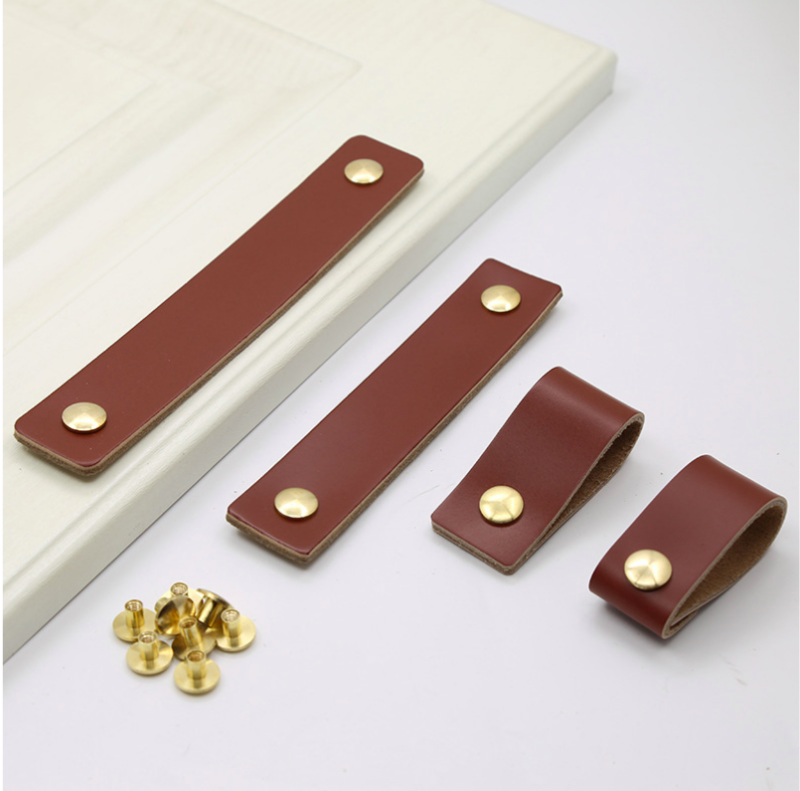 Tay nắm tủ bằng da bò thật màu nâu DH8002A