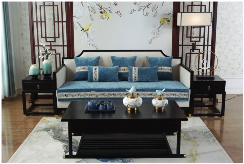 Khăn trải sofa màu xanh họa tiết chim HEP02