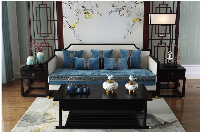 Khăn trải sofa màu xanh họa tiết chữ V HEP02