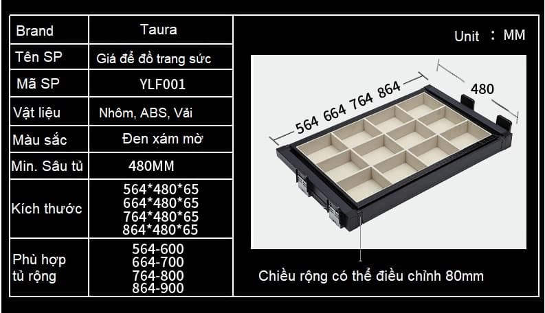 Giá để đồ trang sức âm tủ quần áo Taura YLF003B 2