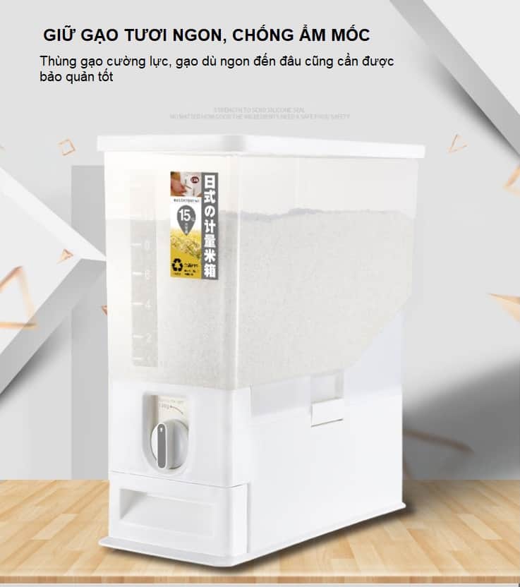 Thùng đựng gạo rời Nhật Bản thế hệ thứ 2 MT1015 2 Loại thùng gạo 15 kg