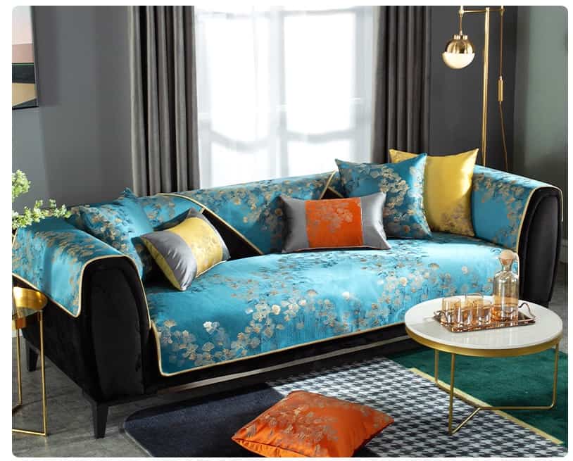 Drap sofa xanh hoang gia