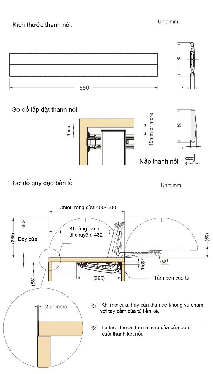 Bản lề nối cánh tủ mở rộng BTS-BDH 6