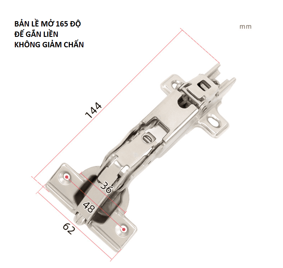 Bản lề góc mở 165 độ thép mạ nikel MX-HG165 1
