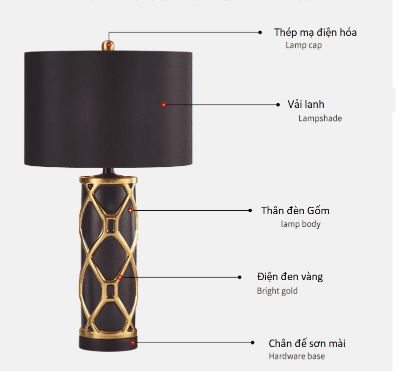 Đèn bàn phòng ngủ bằng gốm men vàng RX159 15