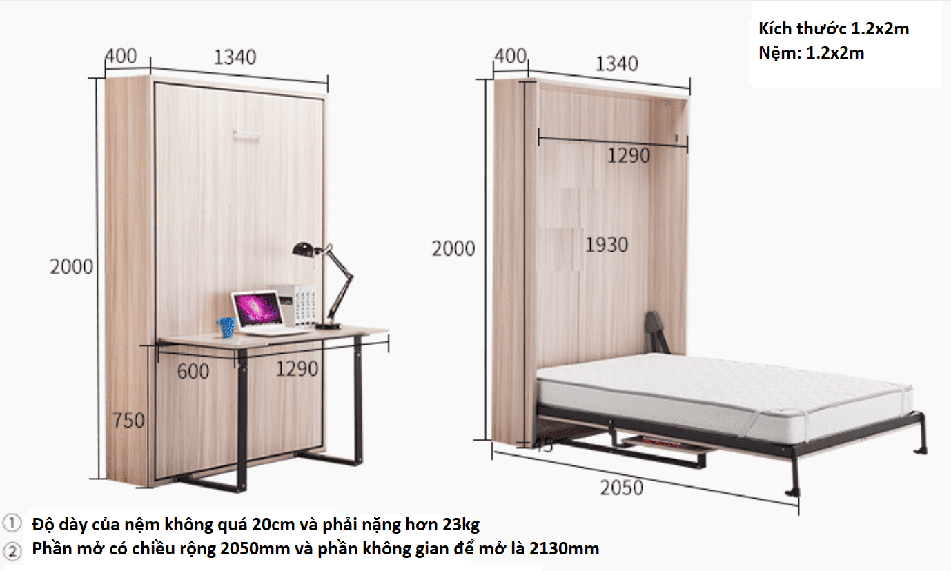 Phụ kiện giường gấp kết hợp bàn làm việc nhiều kích thước BTS-0920 4