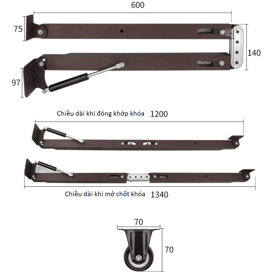 Phụ kiện bàn gập âm tủ tải trọng cao BTS-L80 3