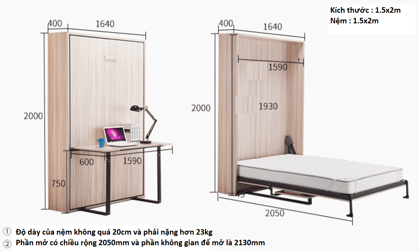 Phụ kiện giường gấp kết hợp bàn làm việc nhiều kích thước BTS-0920 5
