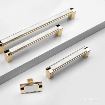 Tay nắm tủ hợp kim kẽm da bò trắng vàng PW8606W (3)