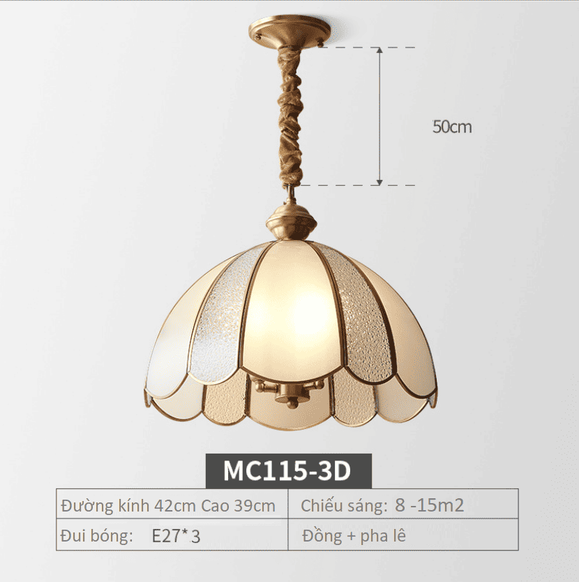 Đèn thả trần bàn ăn bằng đồng cổ điển Châu Âu MC115 5