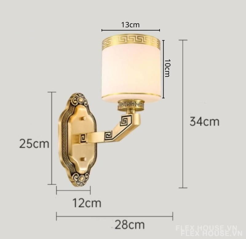 Đèn gắn tường phòng ngủ cổ điển MC218-1W 3 Kích thước đèn MC128-1W