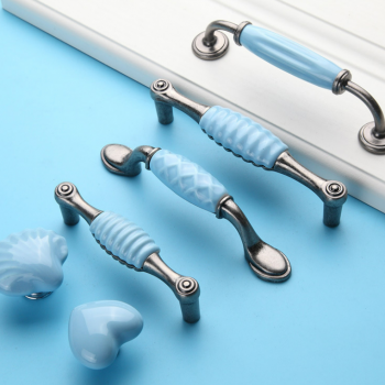 Tay nắm tủ gốm sứ màu bạc cổ xanh làm AIQI1515