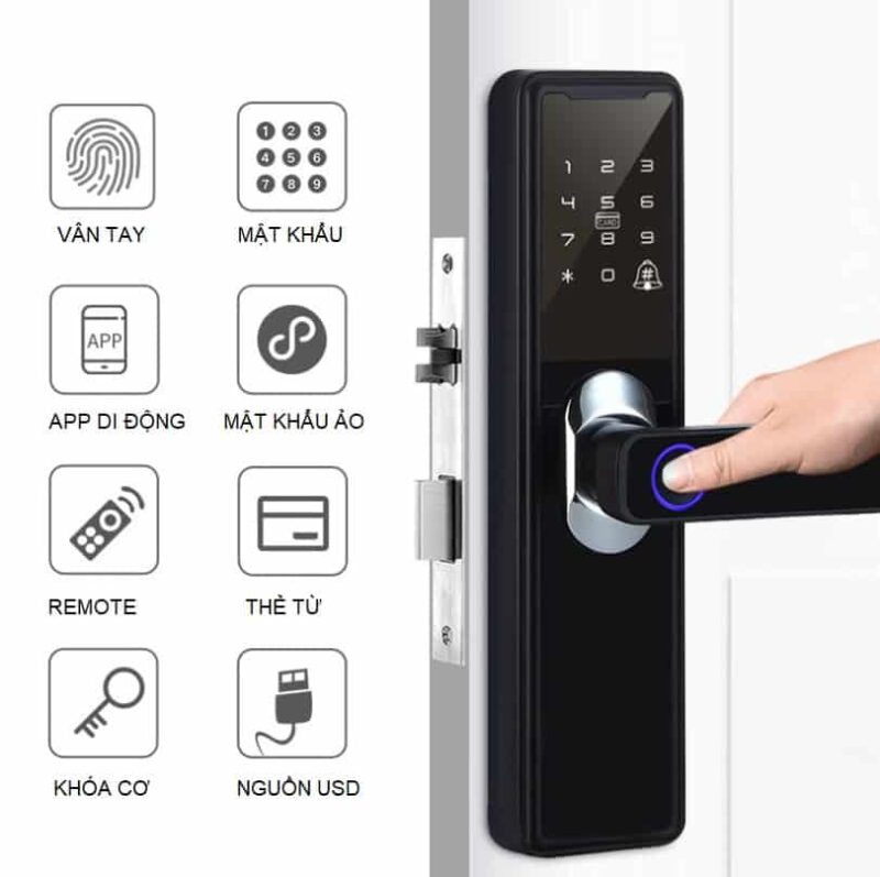 Khóa cửa thẻ từ vân tay mật khẩu cửa gỗ B21