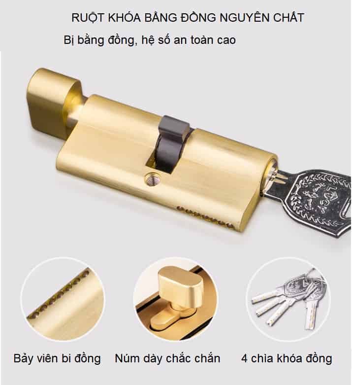 Khóa cửa phòng cổ điển bằng đồng thau BR50-65 14