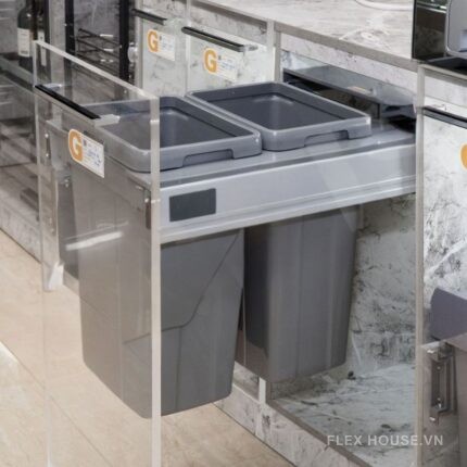 Thùng rác đôi ray hộp giảm chấn (218L) Garis BR07.400 (2)