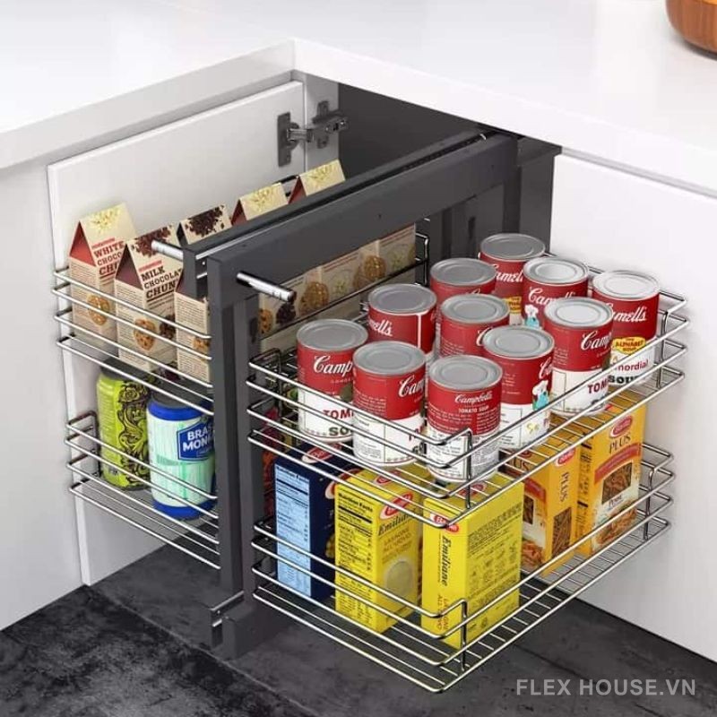 Giá góc tủ bếp sole nan tròn mạ chrome Taura CK003