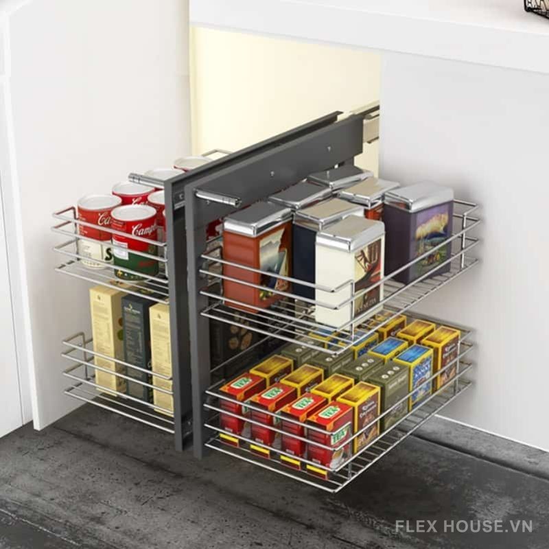 Giá góc tủ bếp sole nan tròn mạ chrome Taura CK003