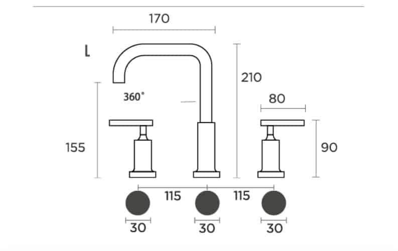 Vòi lavabo nóng lạnh bằng đồng ba lỗ DL7088L 7