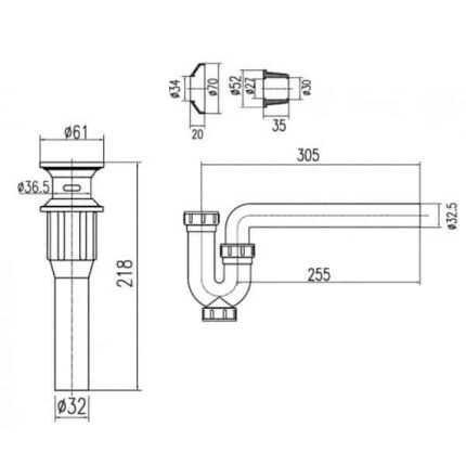 Bộ ống xả chậu & ống thải chữ P bằng nhựa ABS cao cấp Inax A-325PS