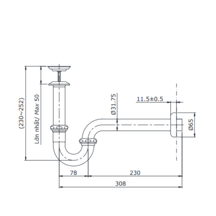 Cổ thoát vòi nước kèm ống thải chữ P TOTO TVLF405