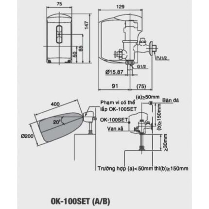 Van xả tiểu tự động dùng pin tiết kiệm cao cấp Inax OK-100SET (A/B)
