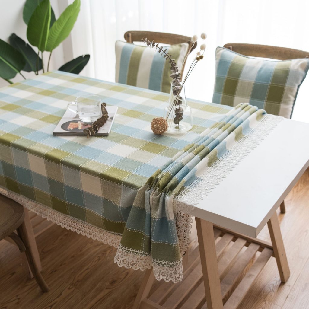 Khăn trải bàn caro viền ren phong cách vintage HYQ7334 7