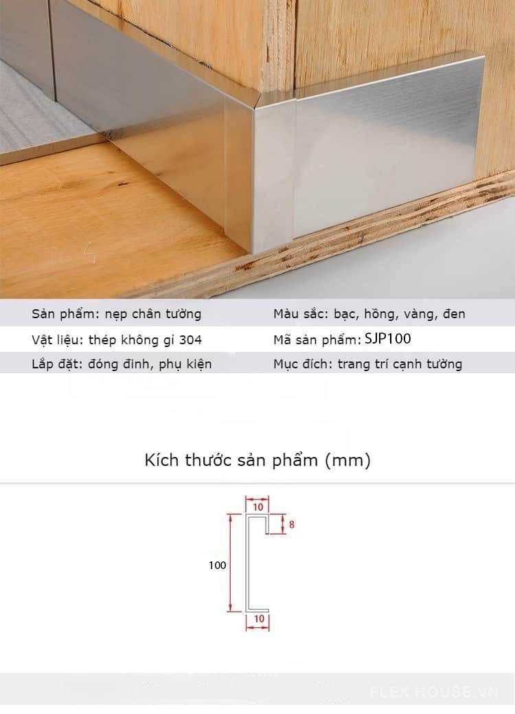 Nẹp inox trang trí ốp chân tường kèm phụ kiện SJP100 12