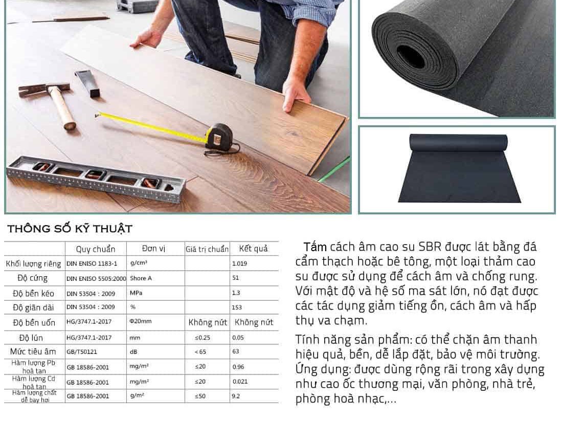 Tấm cách âm sàn bằng cao su ly tâm TSBU10 6