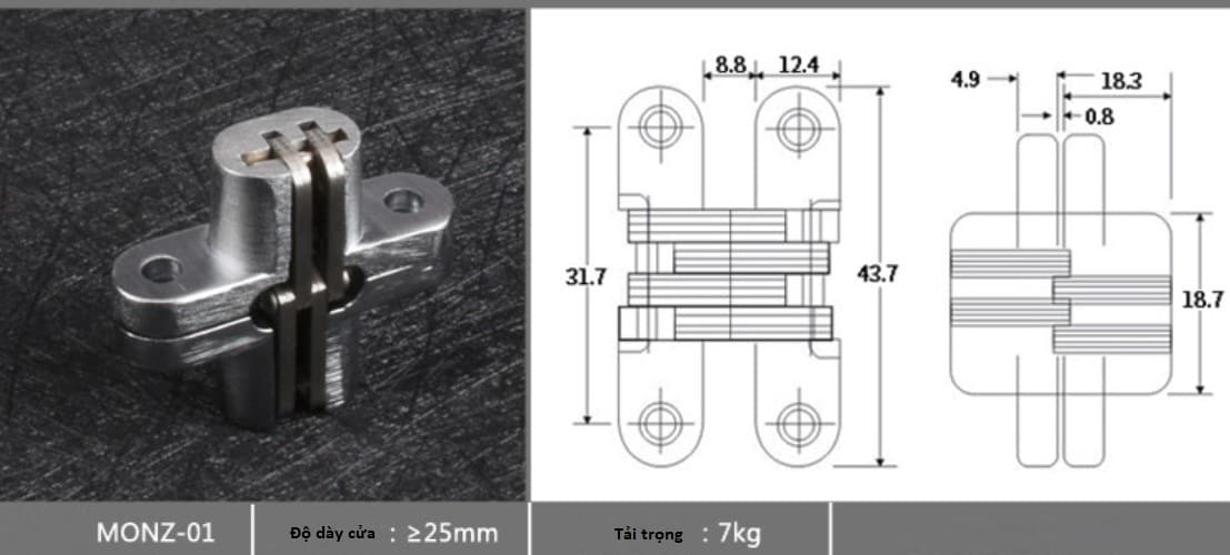 Bản lề âm cửa chữ thập nhiều tải trọng MONZ-CH 5