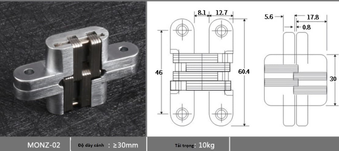 Bản lề âm cửa chữ thập nhiều tải trọng MONZ-CH 6